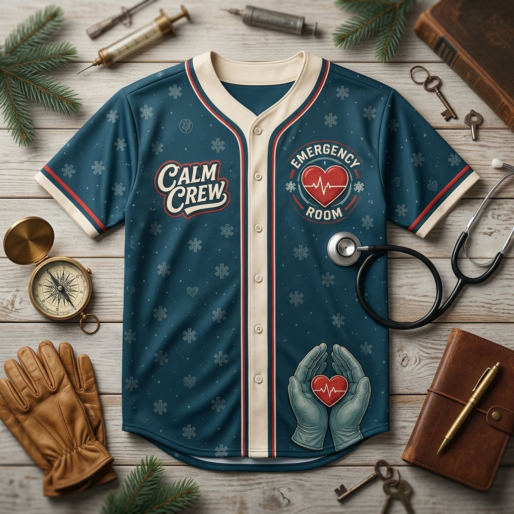 Personalized Emergency Room Nurse Baseball Jersey - Custom Calm Crew Healthcare Gift for Medical Professionals