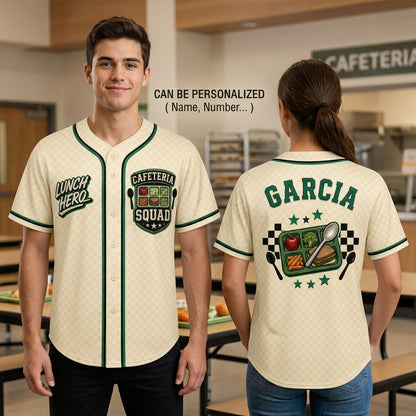 Personalized Lunch Hero Cafeteria Squad Baseball Jersey - Custom Name School Nutrition Staff Appreciation Gift