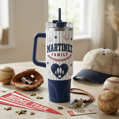 Personalized Baseball Family Game Day Crew 40oz Tumbler with Handle - Custom Name Sport Gift for Mom Dad