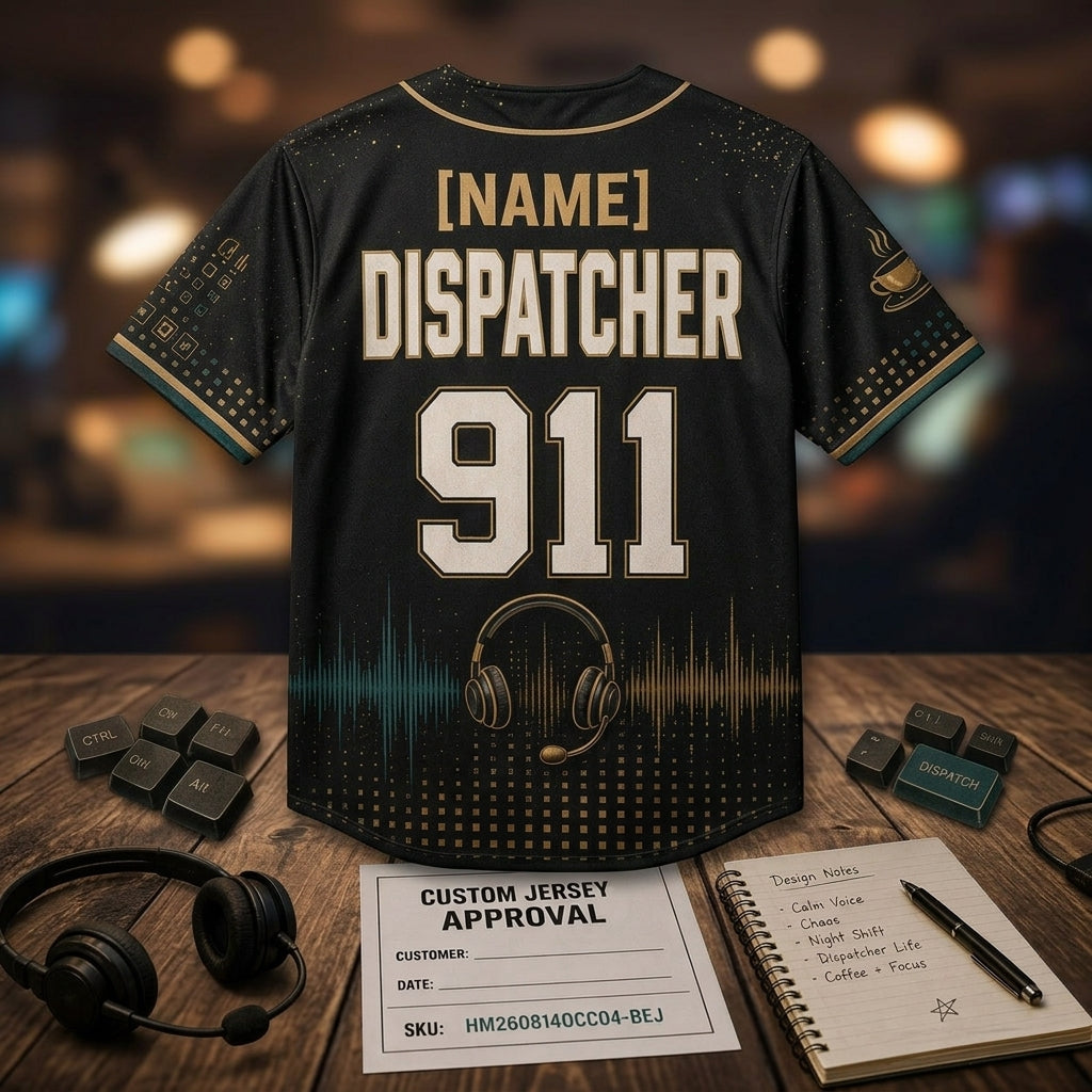 Personalized 911 Dispatcher Baseball Jersey - Custom Name Emergency Operator Calm Voice in Chaos Gift - baseball jersey product view 5