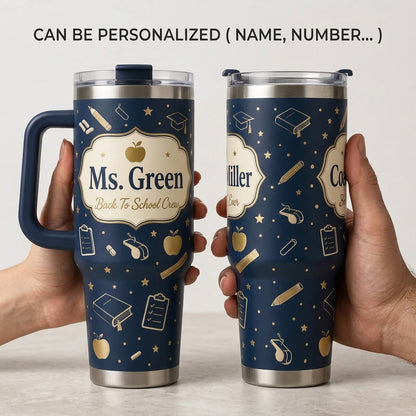 Personalized Teacher & Coach 40oz Tumbler with Handle - Custom School Staff Appreciation Gift - Navy and Gold