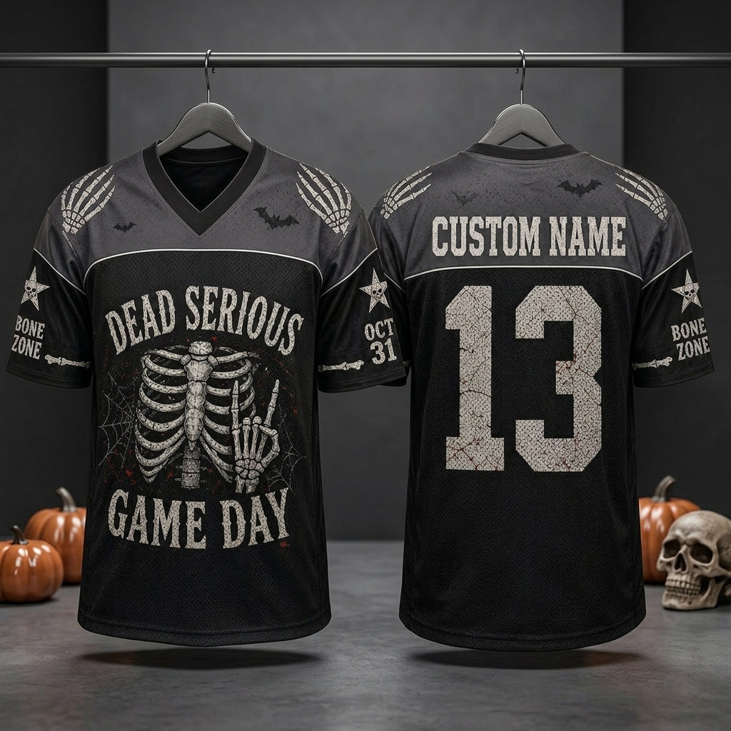 Personalized Dead Serious Game Day Halloween Football Jersey - Custom Name & Number Skeleton Mesh Jersey