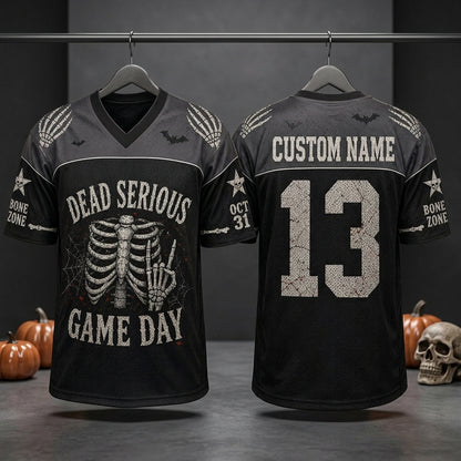 Personalized Dead Serious Game Day Halloween Football Jersey - Custom Name & Number Skeleton Mesh Jersey