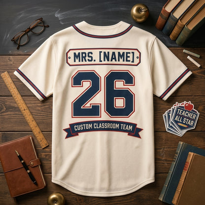 Personalized Teacher All Star Baseball Jersey - Custom Name and Number Classroom Team Spirit Shirt
