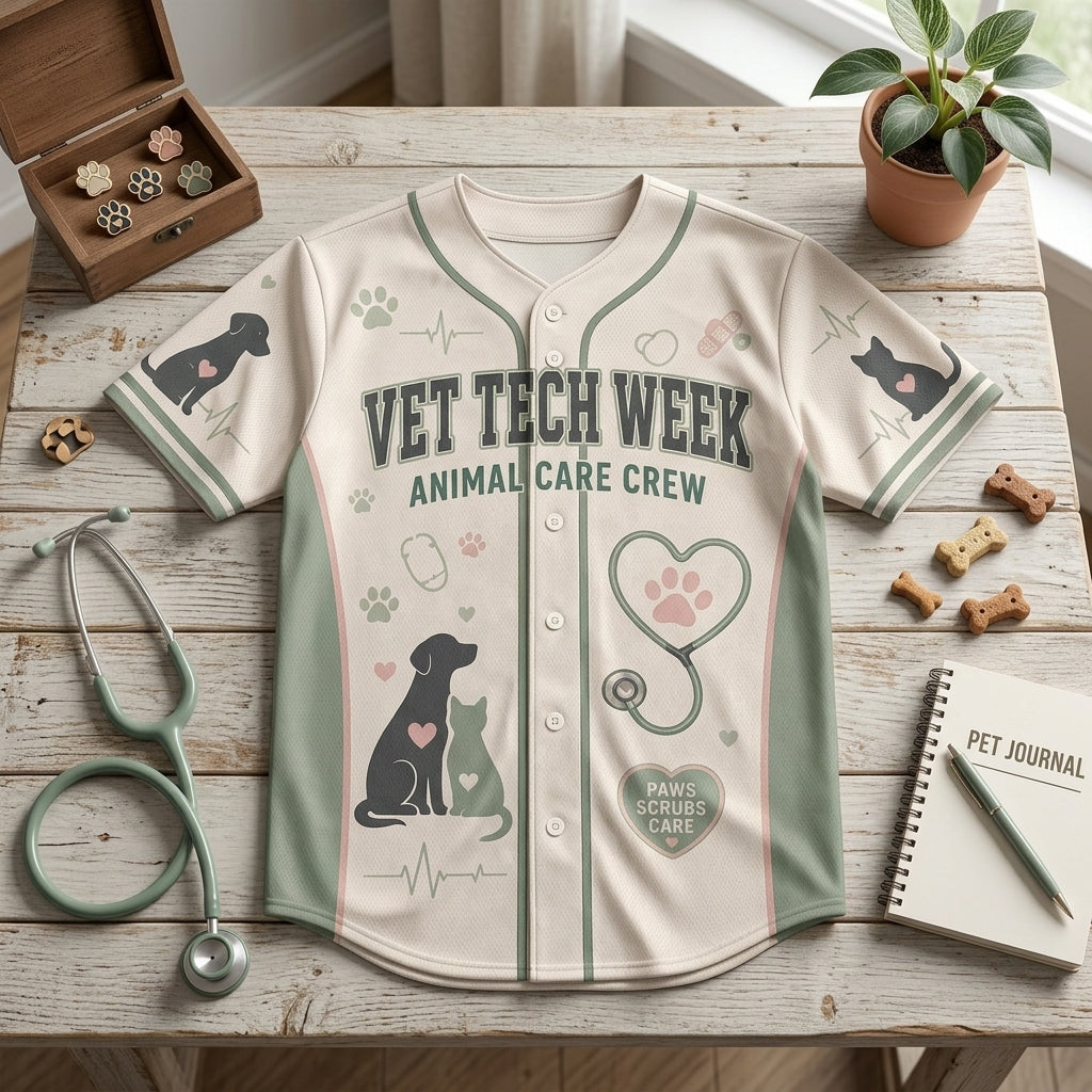 Personalized Vet Tech Week Baseball Jersey - Custom Name Animal Care Crew Clinic Uniform for Veterinary Staff