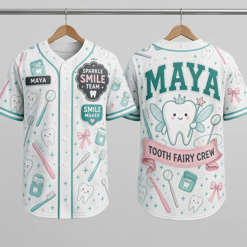 Personalized Tooth Fairy Crew Baseball Jersey - Custom Name Dental Assistant & Hygienist Sparkle Smile Team Apparel