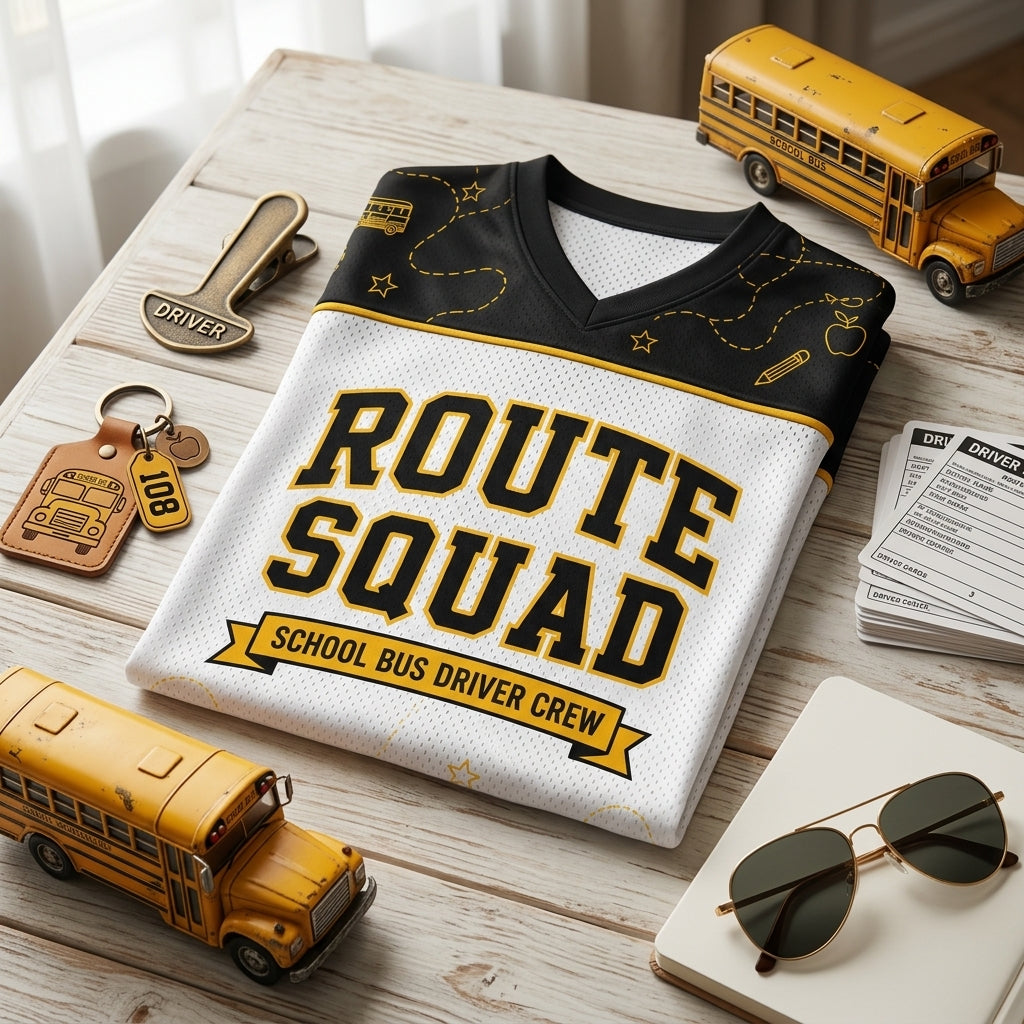 Personalized School Bus Driver Football Jersey - Custom Name & Number Route Squad Mesh Jersey