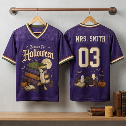 Personalized Booked For Halloween Football Jersey - Custom Name & Number Librarian Teacher Spooky Sporty Shirt