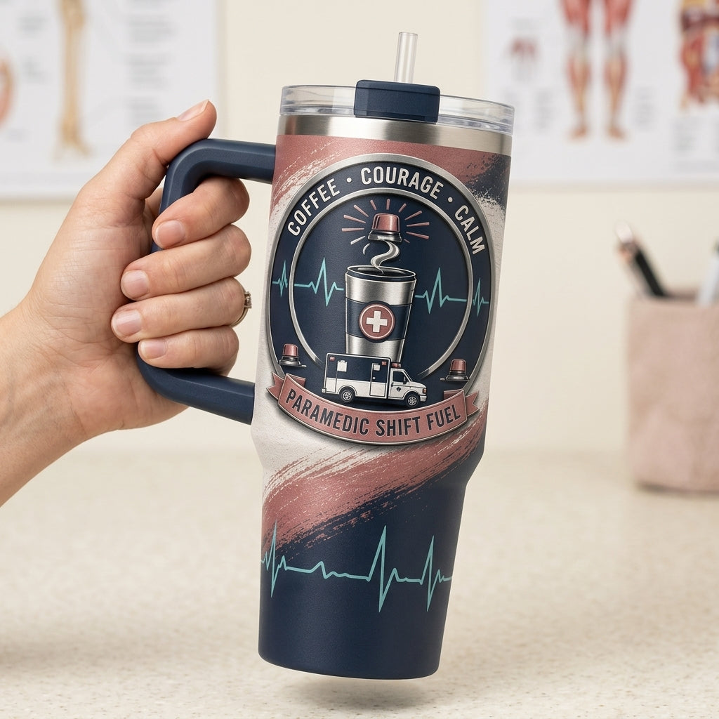 Personalized Paramedic Shift Fuel 40oz Tumbler with Handle, Custom Name EMT Gift for First Responders product view 4