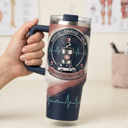 Personalized Paramedic Shift Fuel 40oz Tumbler with Handle, Custom Name EMT Gift for First Responders product view 4