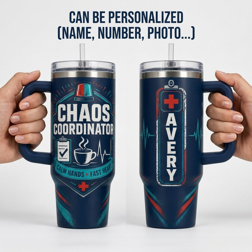 Personalized Chaos Coordinator 40oz Tumbler with Handle - Custom Name Nurse & EMT Gift