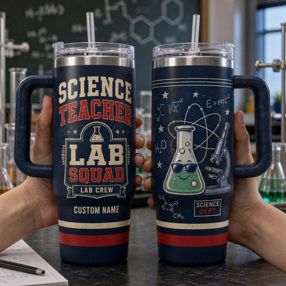 Personalized Science Teacher Lab Squad 40oz Tumbler with Handle - Custom Name Chemistry Teacher Gift