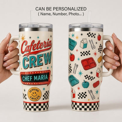 Personalized Cafeteria Crew 40oz Tumbler with Handle - Custom Name School Lunch Lady Gift