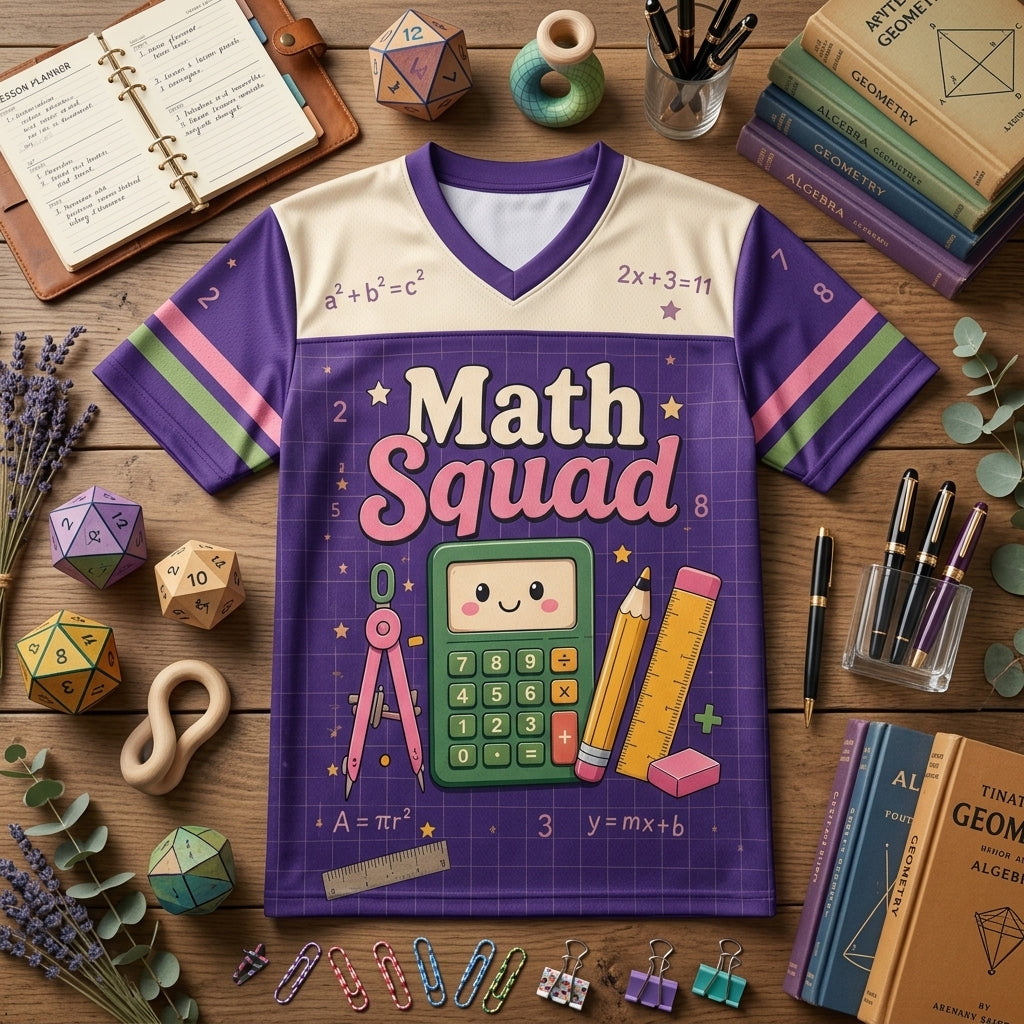 Personalized Math Teacher Football Jersey - Custom Name Cute Math Squad Purple Shirt