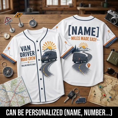 Personalized Van Driver Road Crew Baseball Jersey - Custom Name Delivery Driver Gift