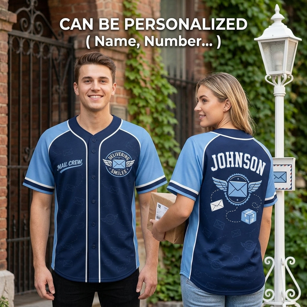 Personalized Mail Crew Delivering Smiles Baseball Jersey - Custom Name Postal Worker Gift