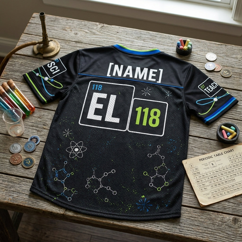 Personalized Science Teacher Football Jersey - Custom Name Teaching Is My Element Chemistry Shirt