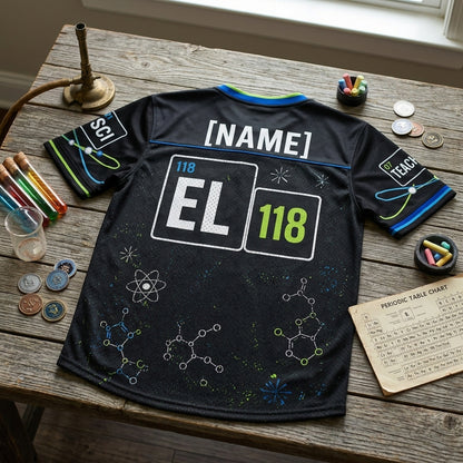 Personalized Science Teacher Football Jersey - Custom Name Teaching Is My Element Chemistry Shirt