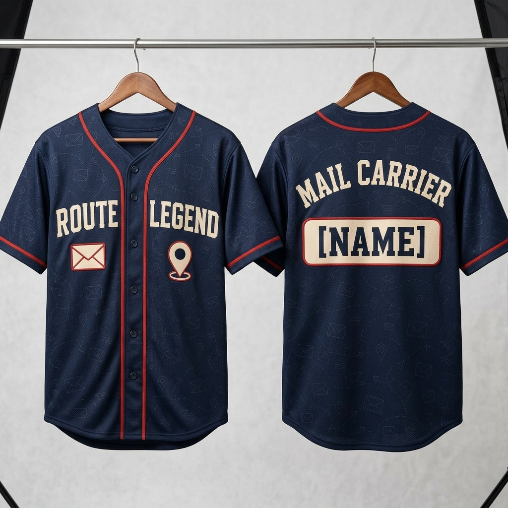 Personalized Route Legend Mail Carrier Baseball Jersey - Custom Name Postal Worker Navy Shirt - baseball jersey product view 3