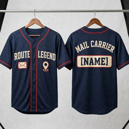 Personalized Route Legend Mail Carrier Baseball Jersey - Custom Name Postal Worker Navy Shirt - baseball jersey product view 3