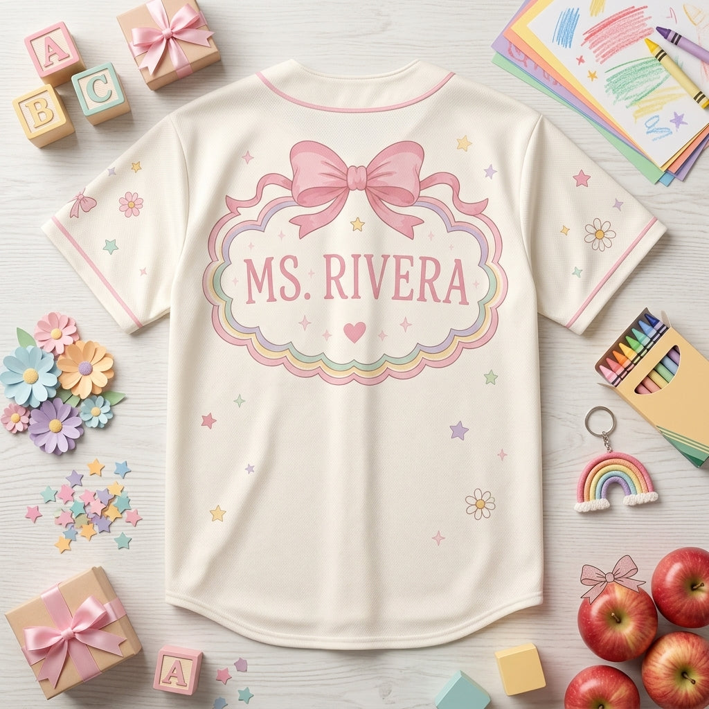 Personalized Kindergarten Teacher Baseball Jersey - Custom Name First Day Magic Coquette Back to School Shirt