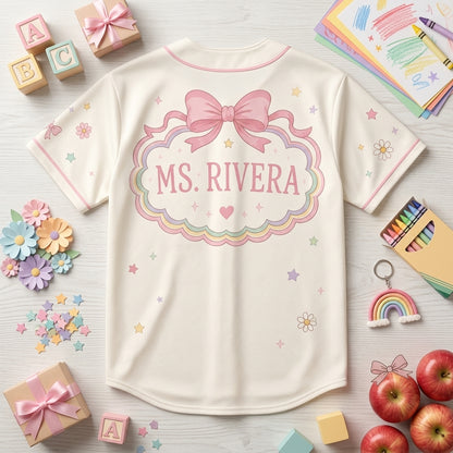 Personalized Kindergarten Teacher Baseball Jersey - Custom Name First Day Magic Coquette Back to School Shirt