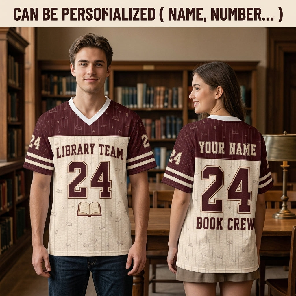 Personalized Library Team Mesh Football Jersey - Custom Name & Number Book Lover Apparel