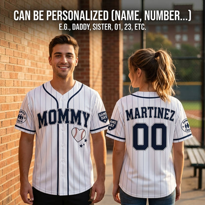 Personalized Mommy Baseball Jersey - Custom Name and Number Pinstripe Jersey for Women, Game Day Family Crew Shirt