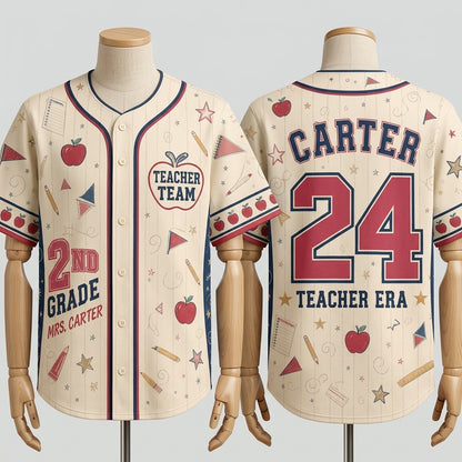Personalized Teacher Era Baseball Jersey - Custom Name & Grade Teacher Team Jersey for Educators