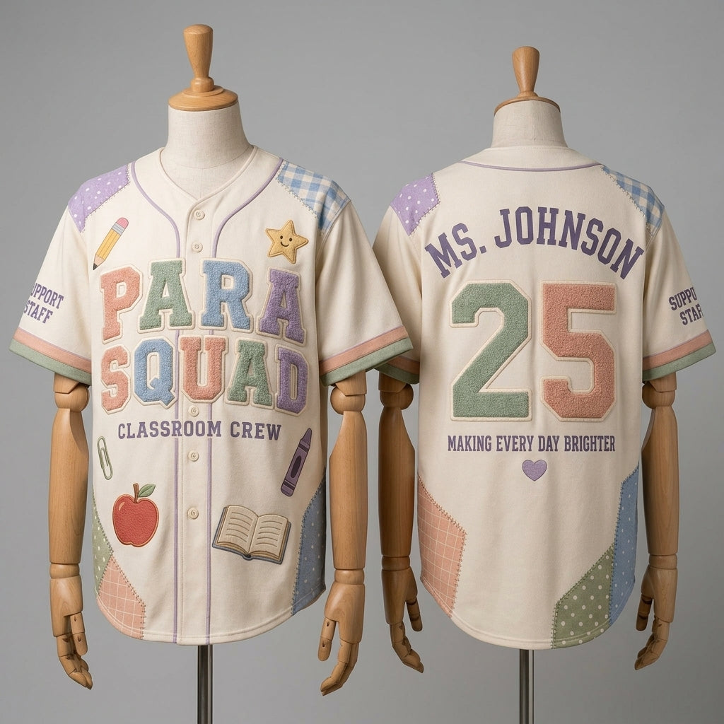 Personalized Para Squad Teacher Baseball Jersey - Custom Name & Number Classroom Crew Support Staff Apparel