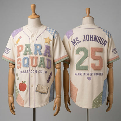 Personalized Para Squad Teacher Baseball Jersey - Custom Name & Number Classroom Crew Support Staff Apparel