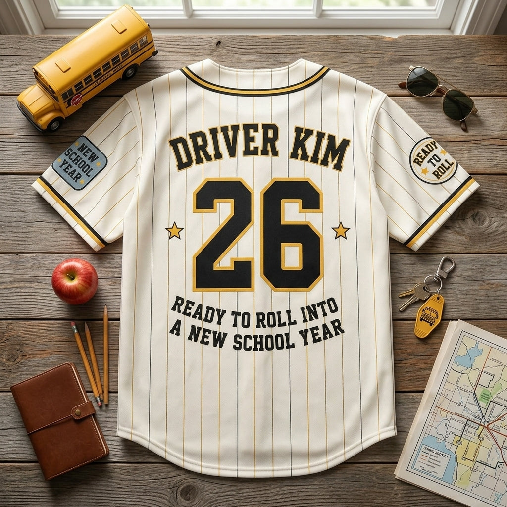 Personalized School Bus Driver Baseball Jersey - Custom Name & Number Route Crew Back to School Apparel