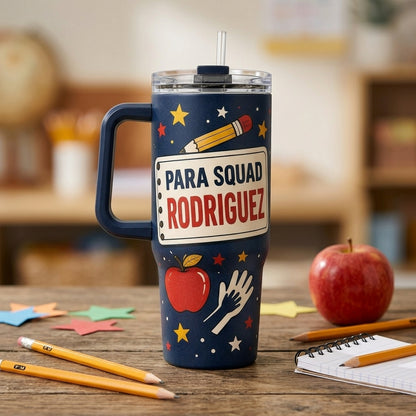 Personalized Para Squad Custom Name 40oz Tumbler with Handle - Classroom Crew Teacher Assistant Gift