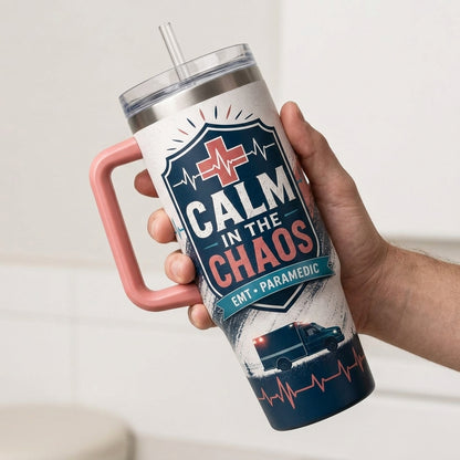Personalized EMT Paramedic Calm in the Chaos 40oz Tumbler with Handle, Custom Name First Responder Gift product view 4