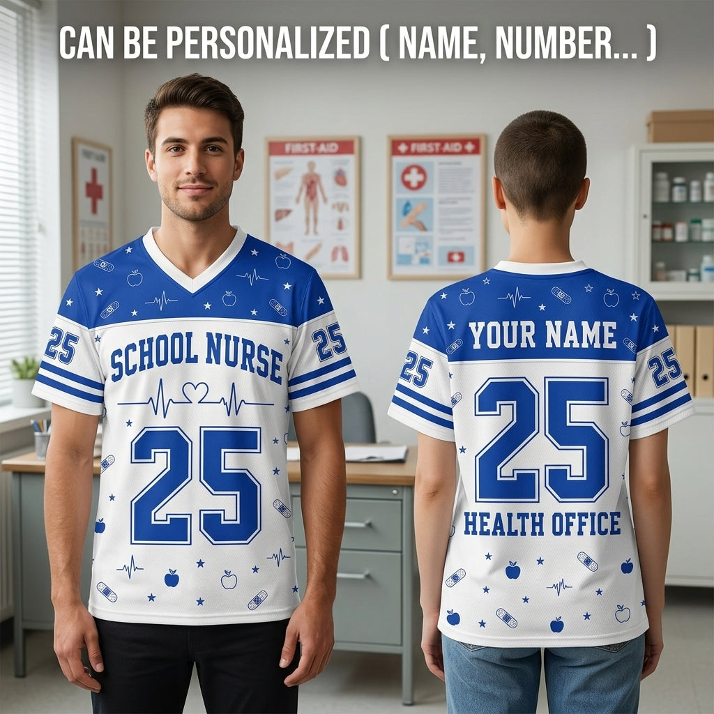 Personalized School Nurse Mesh Football Jersey - Custom Name Health Office Healthcare Hero Gift