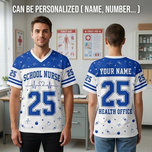 Personalized School Nurse Mesh Football Jersey - Custom Name Health Office Healthcare Hero Gift