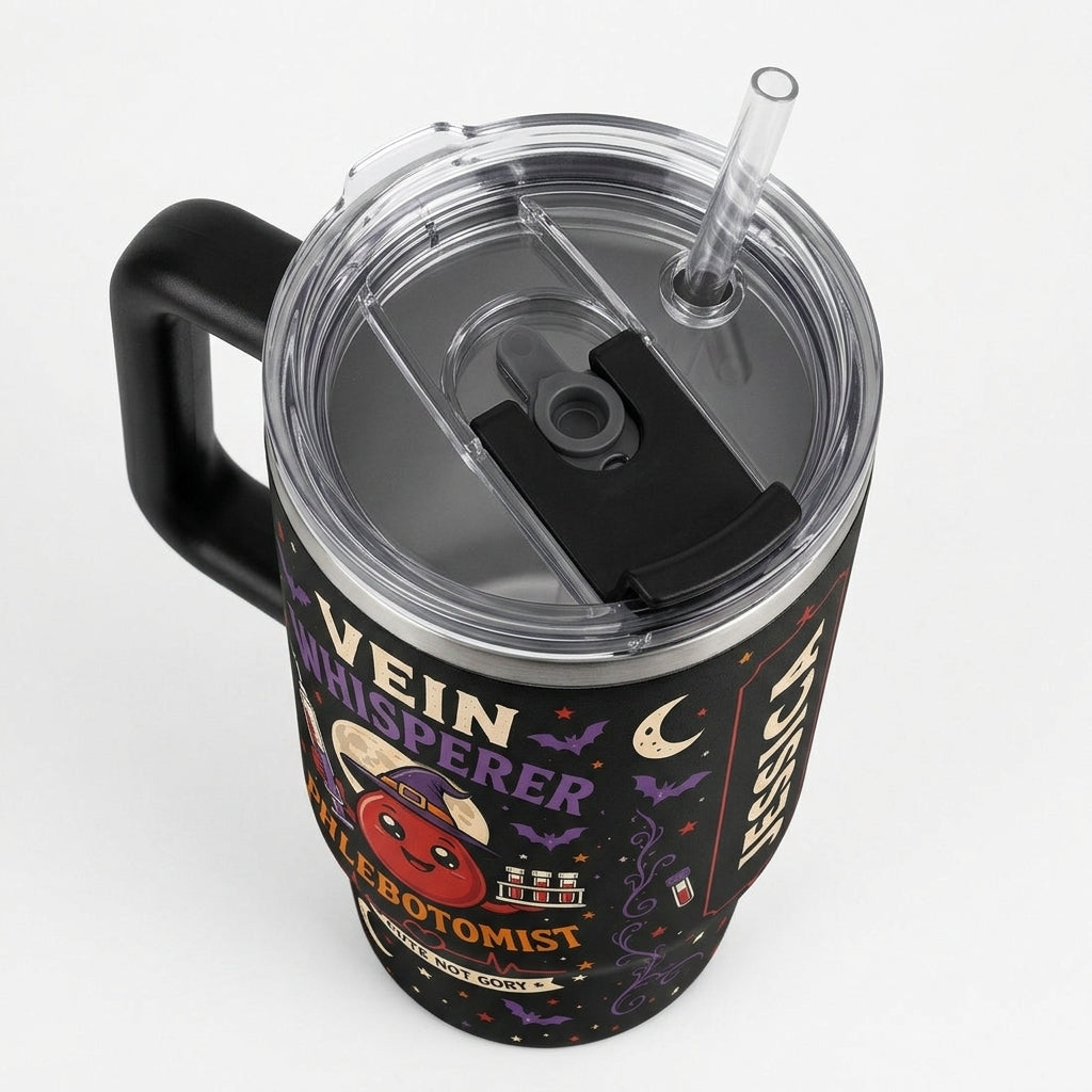 Personalized Vein Whisperer Phlebotomist 40oz Tumbler with Handle - Cute Not Gory Gift for Nurses & Lab Techs