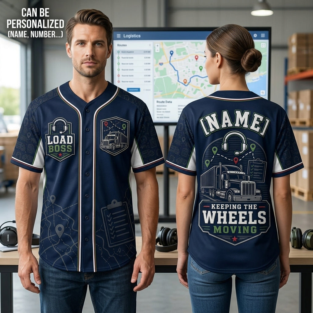 Personalized Trucker Baseball Jersey - Custom Name Load Boss Trucking Apparel for Drivers and Logistics Pros - baseball jersey product view 2