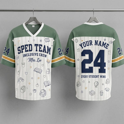 Personalized SPED Team Teacher Football Jersey - Custom Name Inclusive Crew Drop Shoulder Mesh Shirt