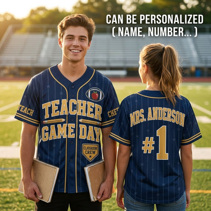 Personalized Teacher Game Day Baseball Jersey - Custom Name and Number School Spirit Shirt