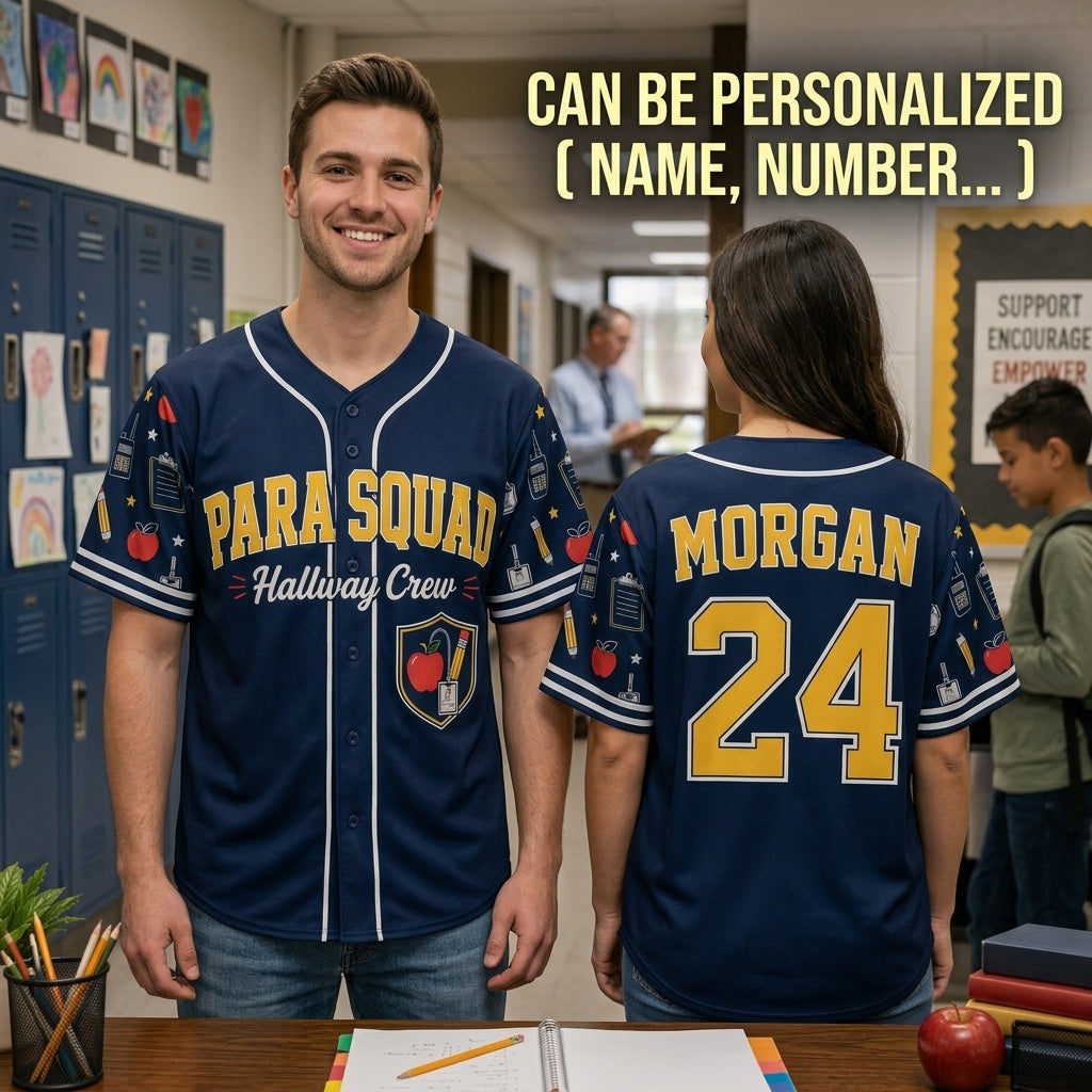 Personalized Para Squad Hallway Crew Baseball Jersey - Custom Name & Number School Staff Shirt