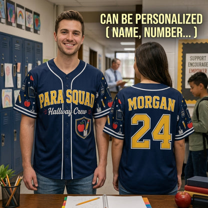 Personalized Para Squad Hallway Crew Baseball Jersey - Custom Name & Number School Staff Shirt