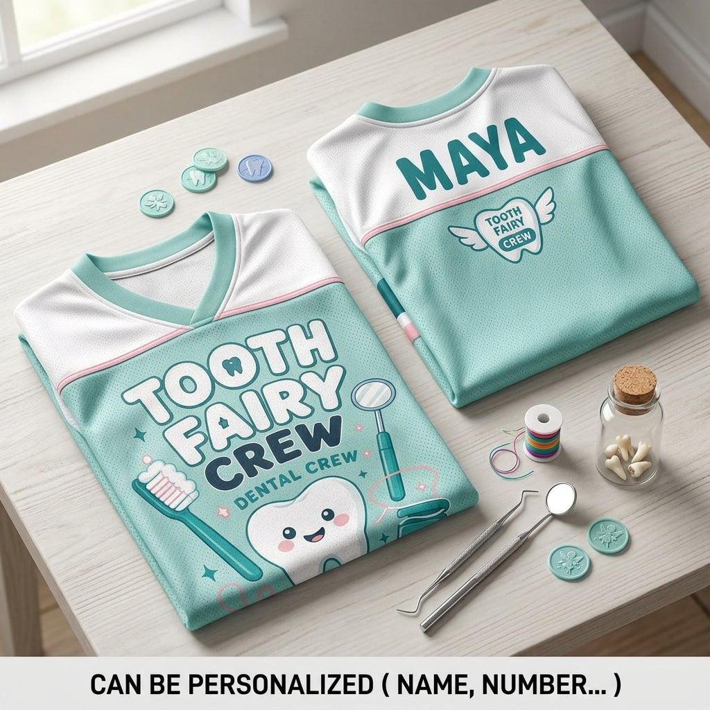 Personalized Tooth Fairy Crew Football Jersey - Custom Name Dental Assistant & Hygienist Mesh Team Shirt