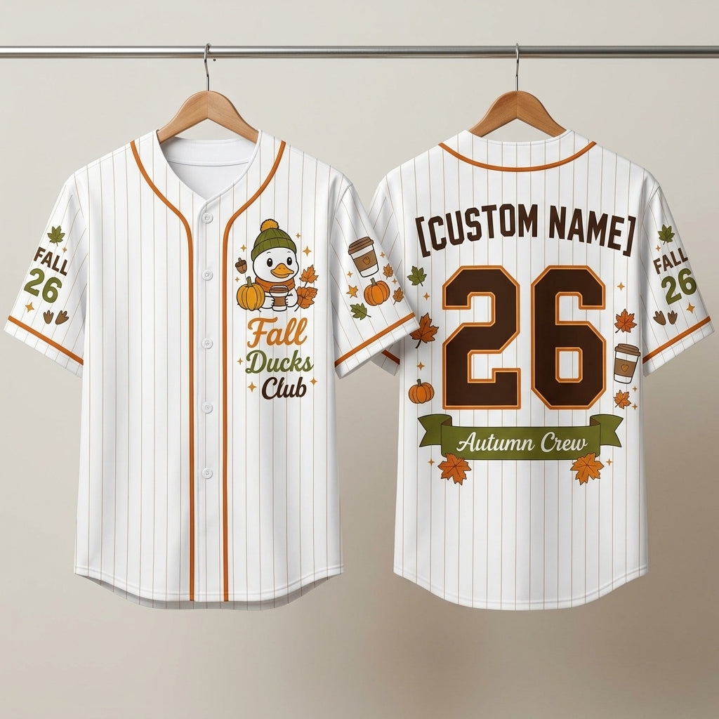 Personalized Fall Ducks Club Baseball Jersey - Custom Name Autumn Crew Pinstripe Shirt