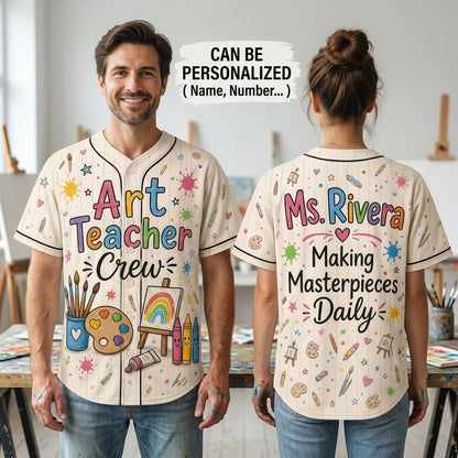 Personalized Art Teacher Crew Baseball Jersey - Custom Name Making Masterpieces Daily Gift