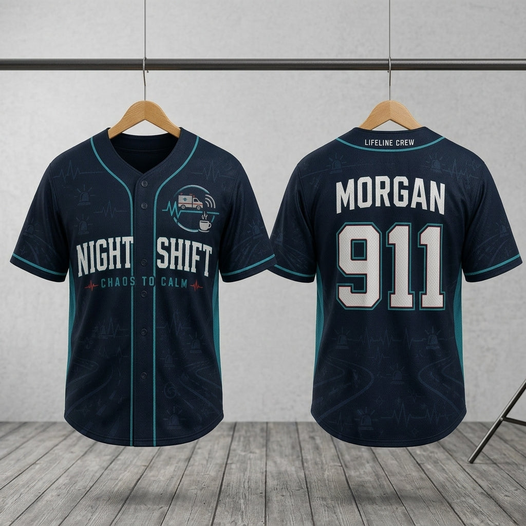Personalized Night Shift EMS Baseball Jersey - Custom Name & Number Lifeline Crew Shirt for First Responders product view 3