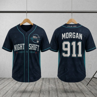 Personalized Night Shift EMS Baseball Jersey - Custom Name & Number Lifeline Crew Shirt for First Responders product view 3