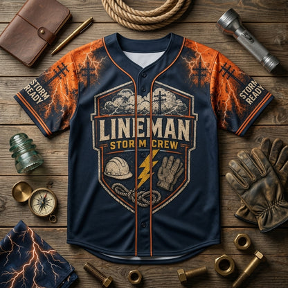 Personalized Lineman Storm Crew Baseball Jersey - Custom Name & Number Powerline Worker Gift