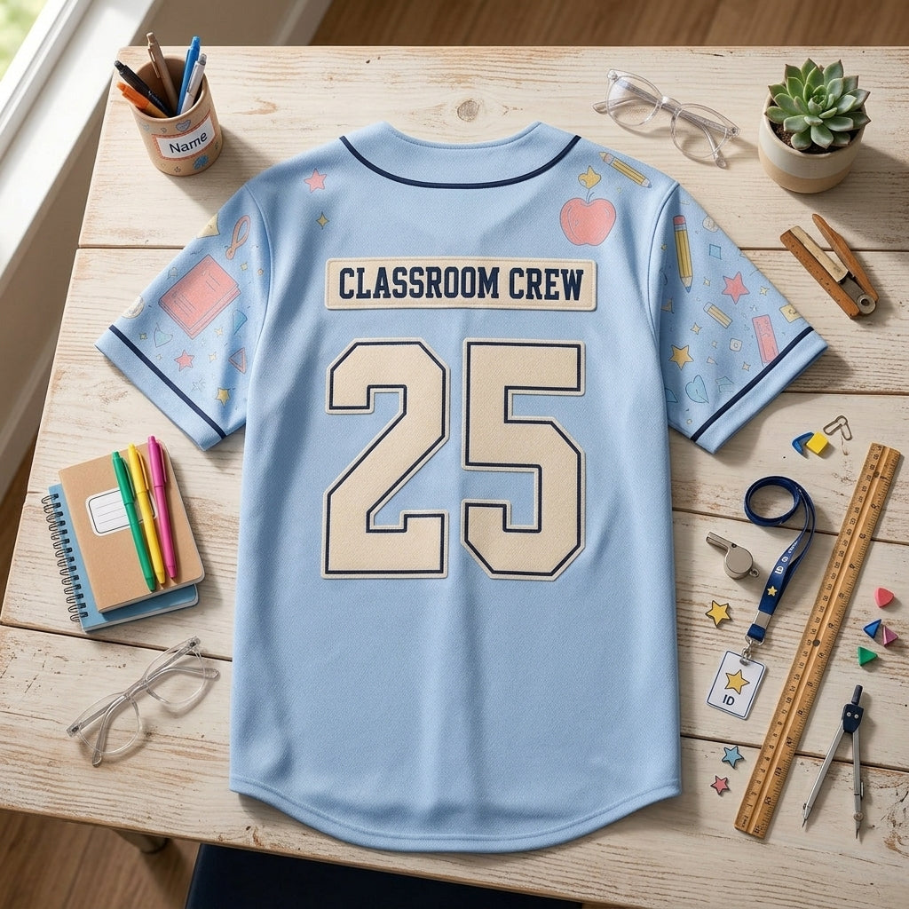 Personalized Para Squad Baseball Jersey - Custom Classroom Crew School Staff Shirt - Light Blue Teacher Spirit Wear