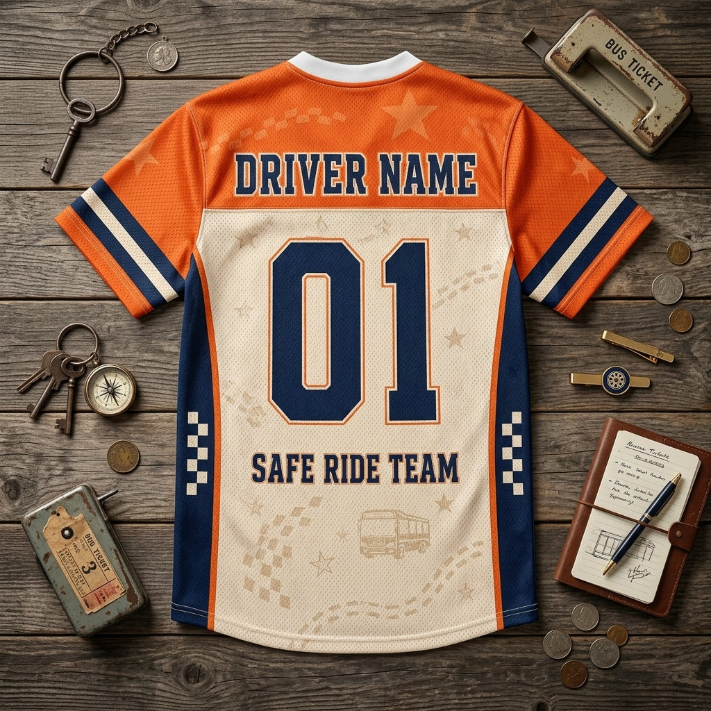 Personalized School Bus Driver Mesh Football Jersey - Custom Route Crew Name and Number Jersey